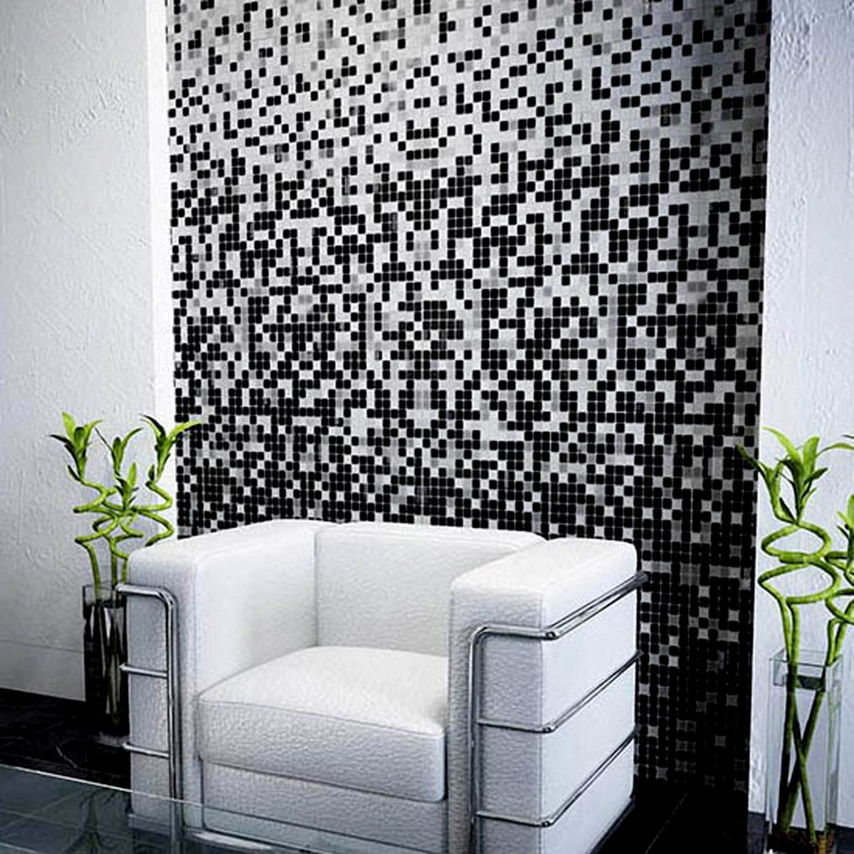 Apollo Tile Mingles White and Black 12-in x 12-in Glossy Glass Uniform Squares Floor and Wall Tile (20-sq. ft/ Carton)