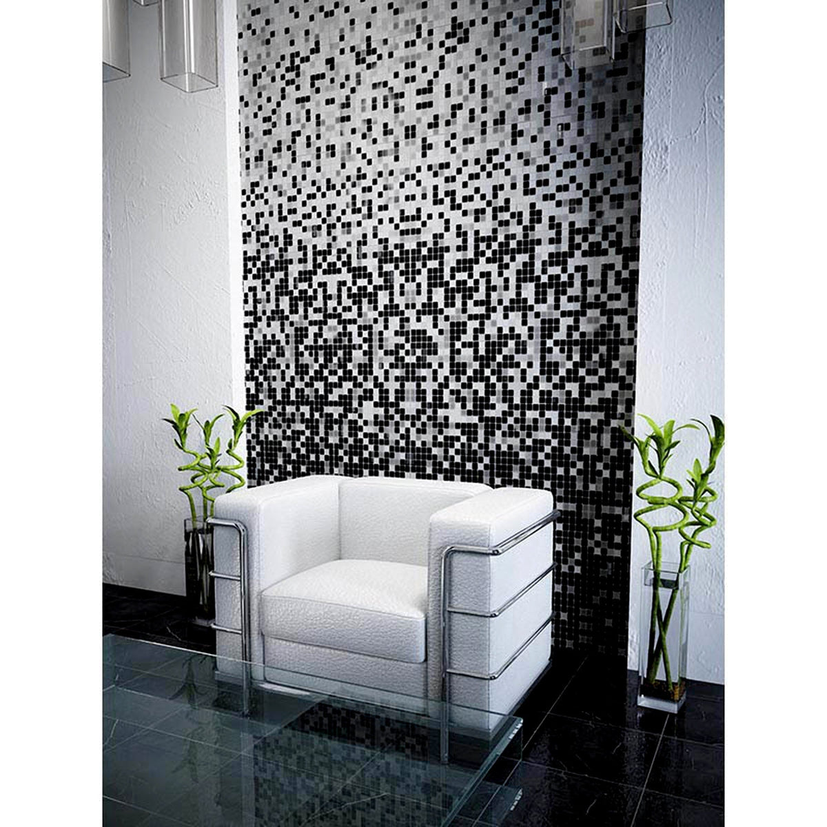 Apollo Tile Mingles White and Black 12-in x 12-in Glossy Glass Uniform Squares Floor and Wall Tile (20-sq. ft/ Carton)