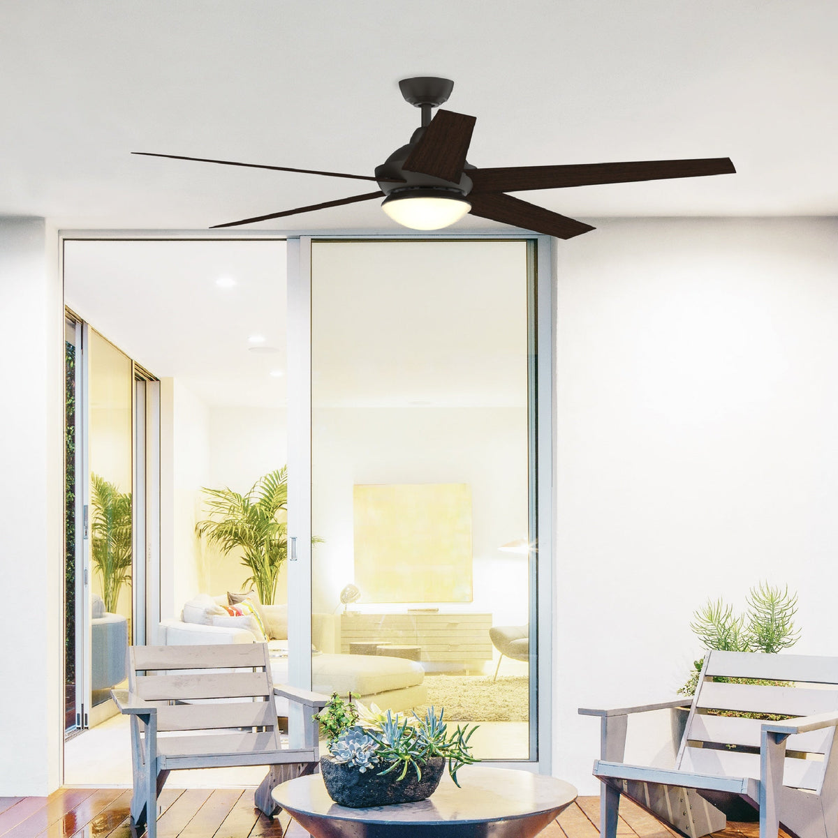 Fanimation Studio Collection Covert 64-in Aged Bronze LED Indoor/Outdoor Ceiling Fan with Remote, 5-Blade