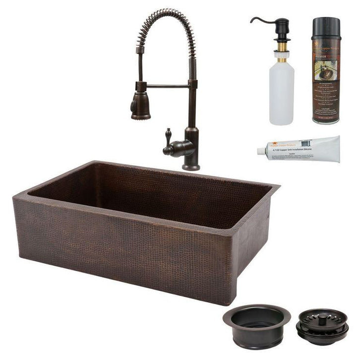 All-in-One Farmhouse Apron-Front Copper 33 in. 0-Hole Single Basin Kitchen Sink in Oil Rubbed Bronze