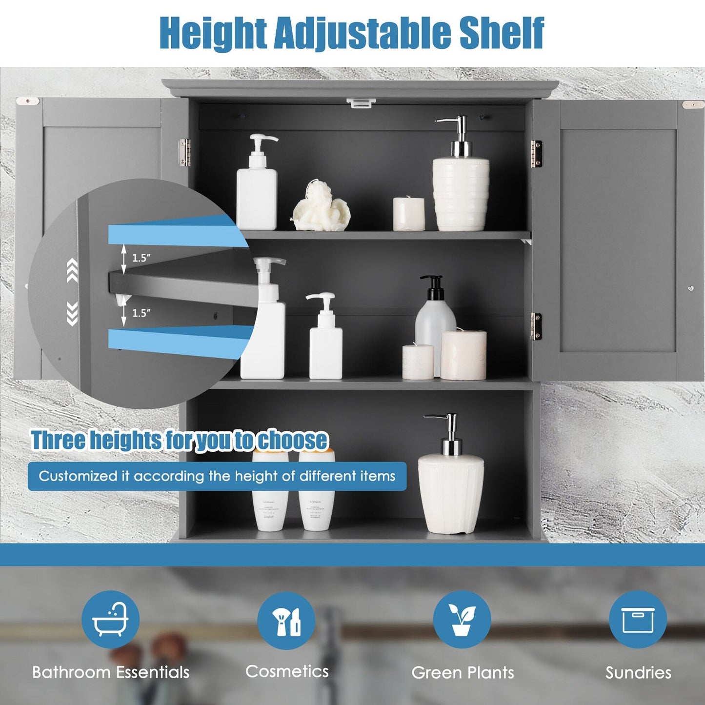 Goplus 8-in x 28-in x 23.5-in Grey Soft Close Bathroom Wall Cabinet