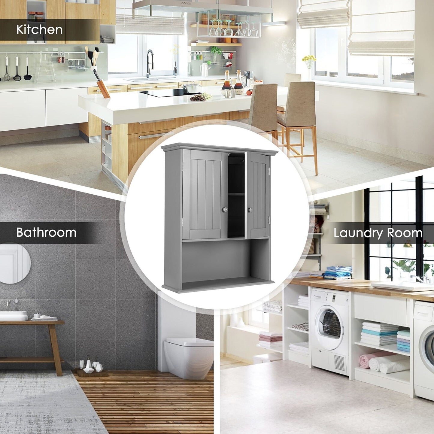 Goplus 8-in x 28-in x 23.5-in Grey Soft Close Bathroom Wall Cabinet