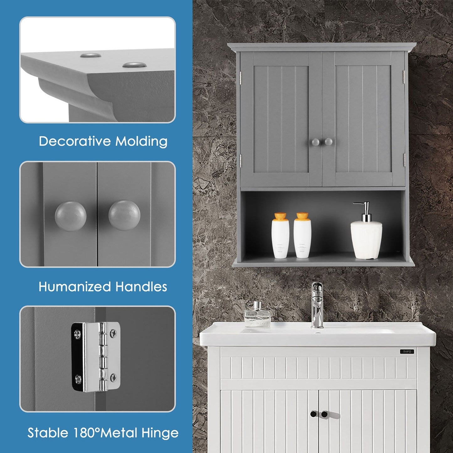 Goplus 8-in x 28-in x 23.5-in Grey Soft Close Bathroom Wall Cabinet