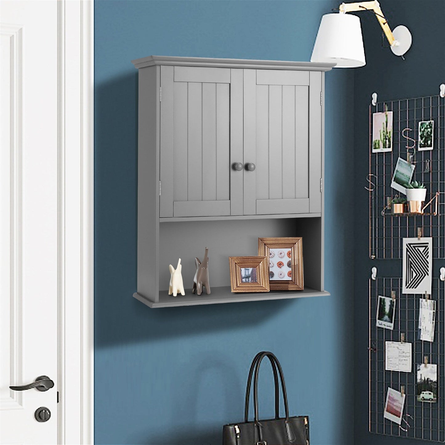 Goplus 8-in x 28-in x 23.5-in Grey Soft Close Bathroom Wall Cabinet