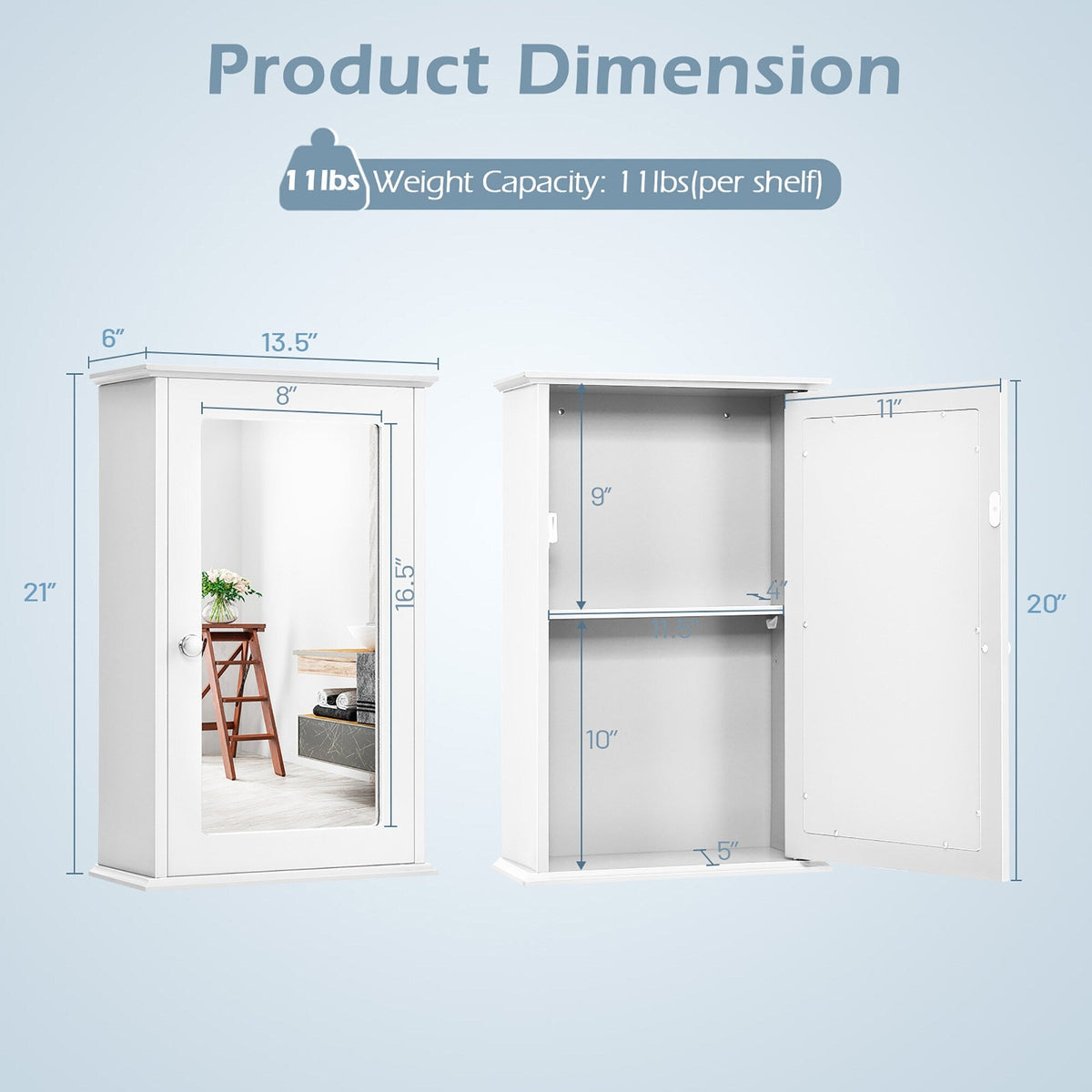 Goplus 6-in x 21-in x 13.5-in White Soft Close Bathroom Wall Cabinet