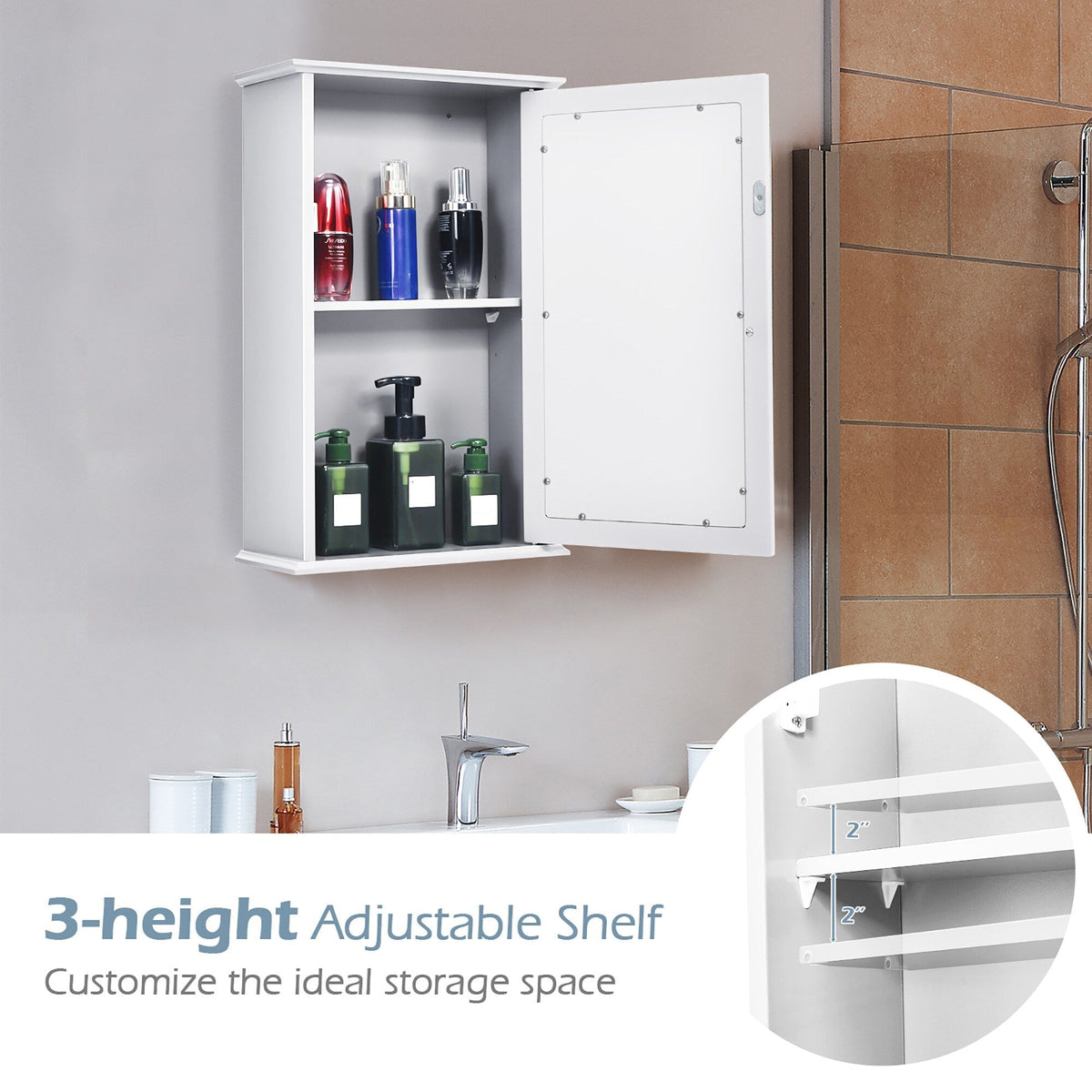 Goplus 6-in x 21-in x 13.5-in White Soft Close Bathroom Wall Cabinet