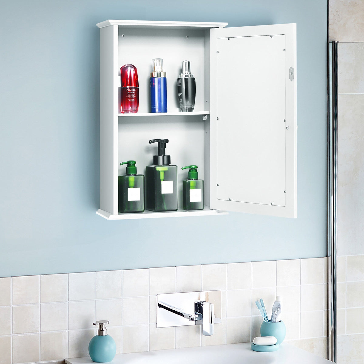 Goplus 6-in x 21-in x 13.5-in White Soft Close Bathroom Wall Cabinet