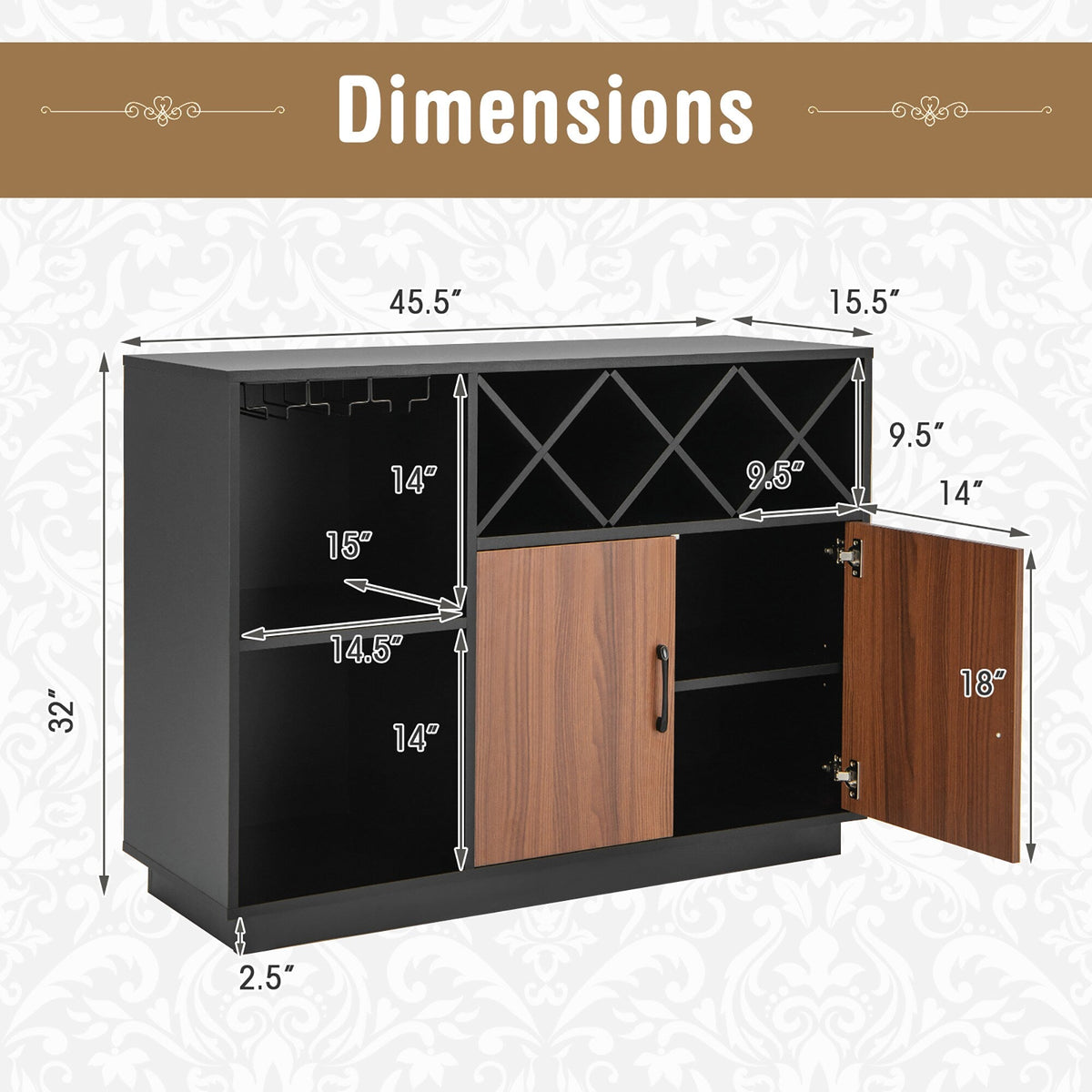 Goplus 235-Bottle Black Mdf Wine Cabinet