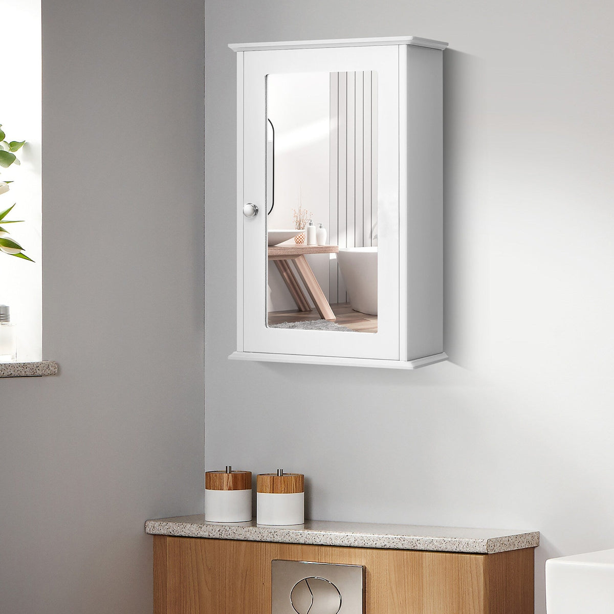 Goplus 6-in x 21-in x 13.5-in White Soft Close Bathroom Wall Cabinet