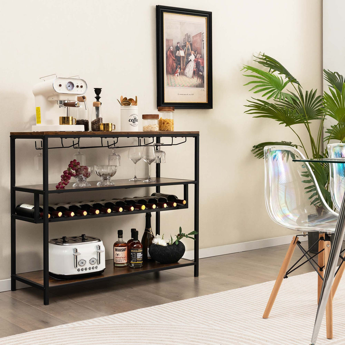 Goplus 300-Bottle Rustic Brown Wood Wine Cabinet