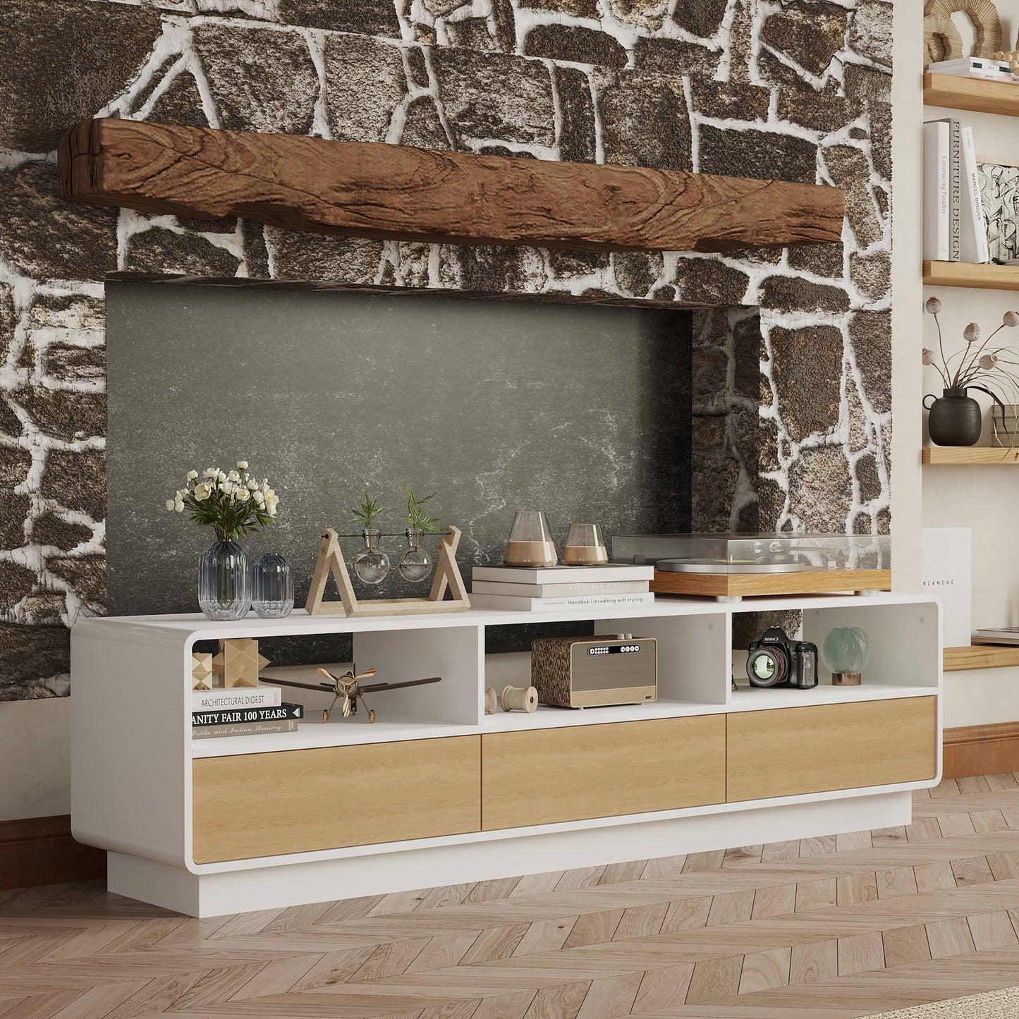 FUFU&GAGA Modern/Contemporary Brown Tv Cabinet Integrated Tv Mount (Accommodates TVs up to 70-in)