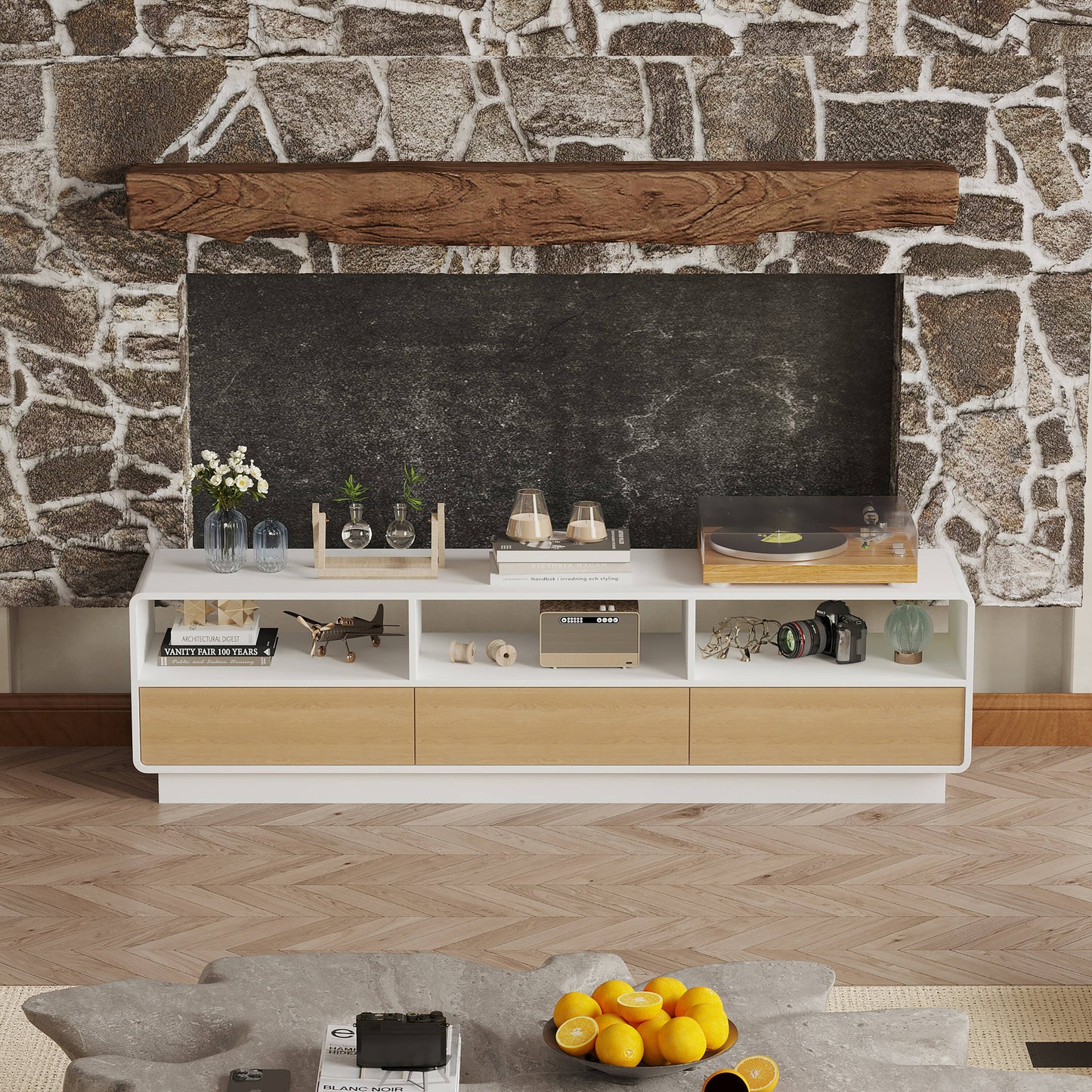 FUFU&GAGA Modern/Contemporary Brown Tv Cabinet Integrated Tv Mount (Accommodates TVs up to 70-in)