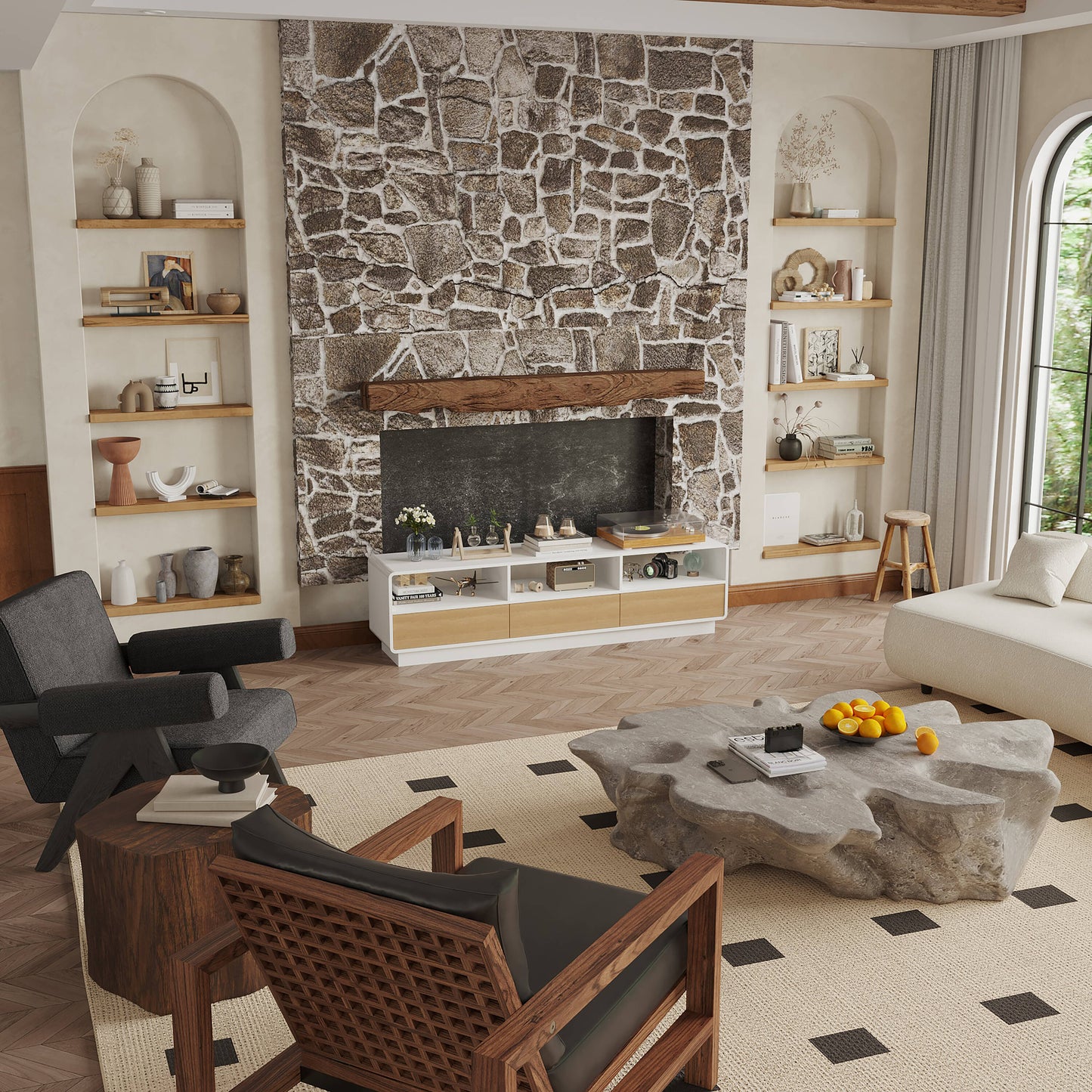 FUFU&GAGA Modern/Contemporary Brown Tv Cabinet Integrated Tv Mount (Accommodates TVs up to 70-in)