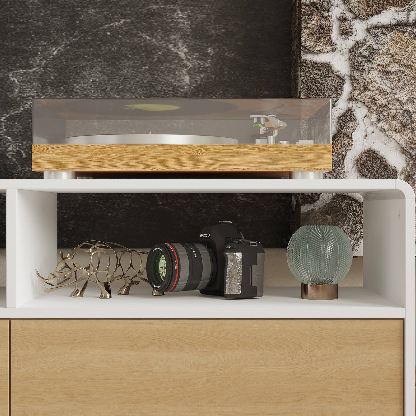 FUFU&GAGA Modern/Contemporary Brown Tv Cabinet Integrated Tv Mount (Accommodates TVs up to 70-in)