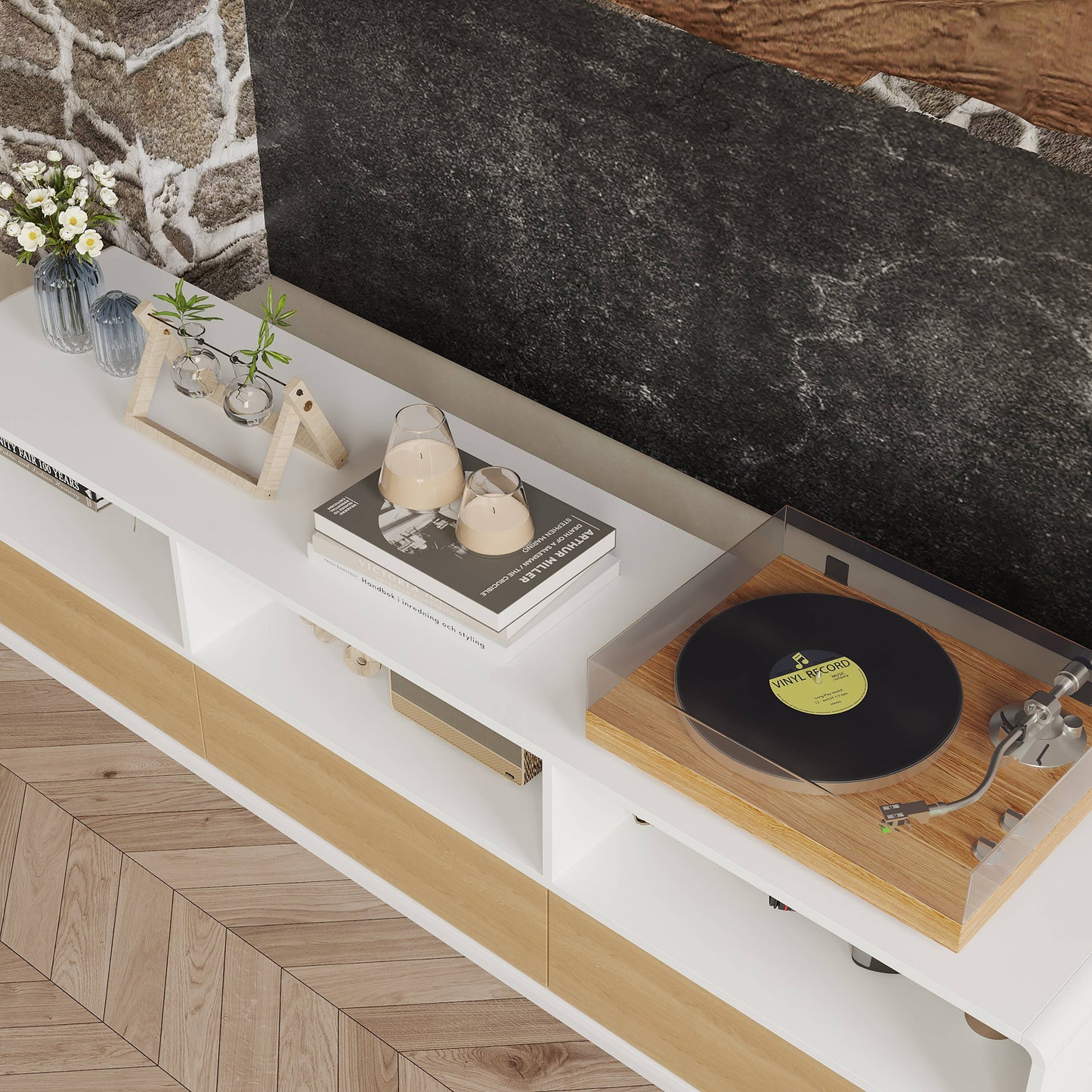 FUFU&GAGA Modern/Contemporary Brown Tv Cabinet Integrated Tv Mount (Accommodates TVs up to 70-in)