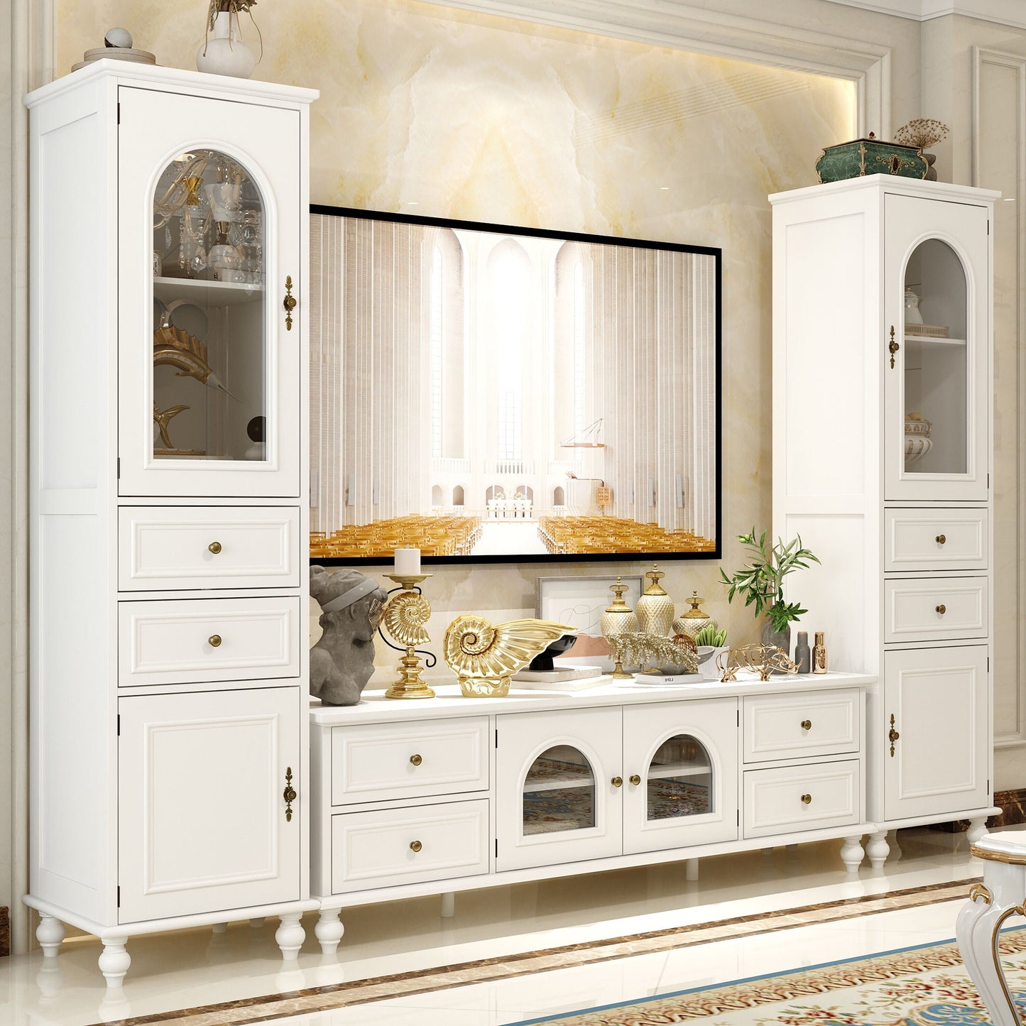 FUFU&GAGA Modern/Contemporary White Tv Cabinet Integrated Tv Mount (Accommodates TVs up to 60-in)
