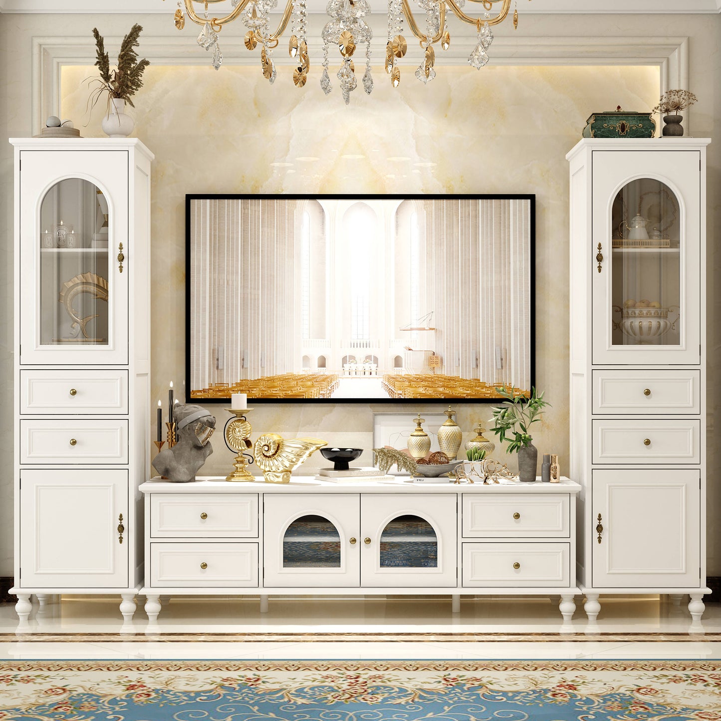 FUFU&GAGA Modern/Contemporary White Tv Cabinet Integrated Tv Mount (Accommodates TVs up to 60-in)