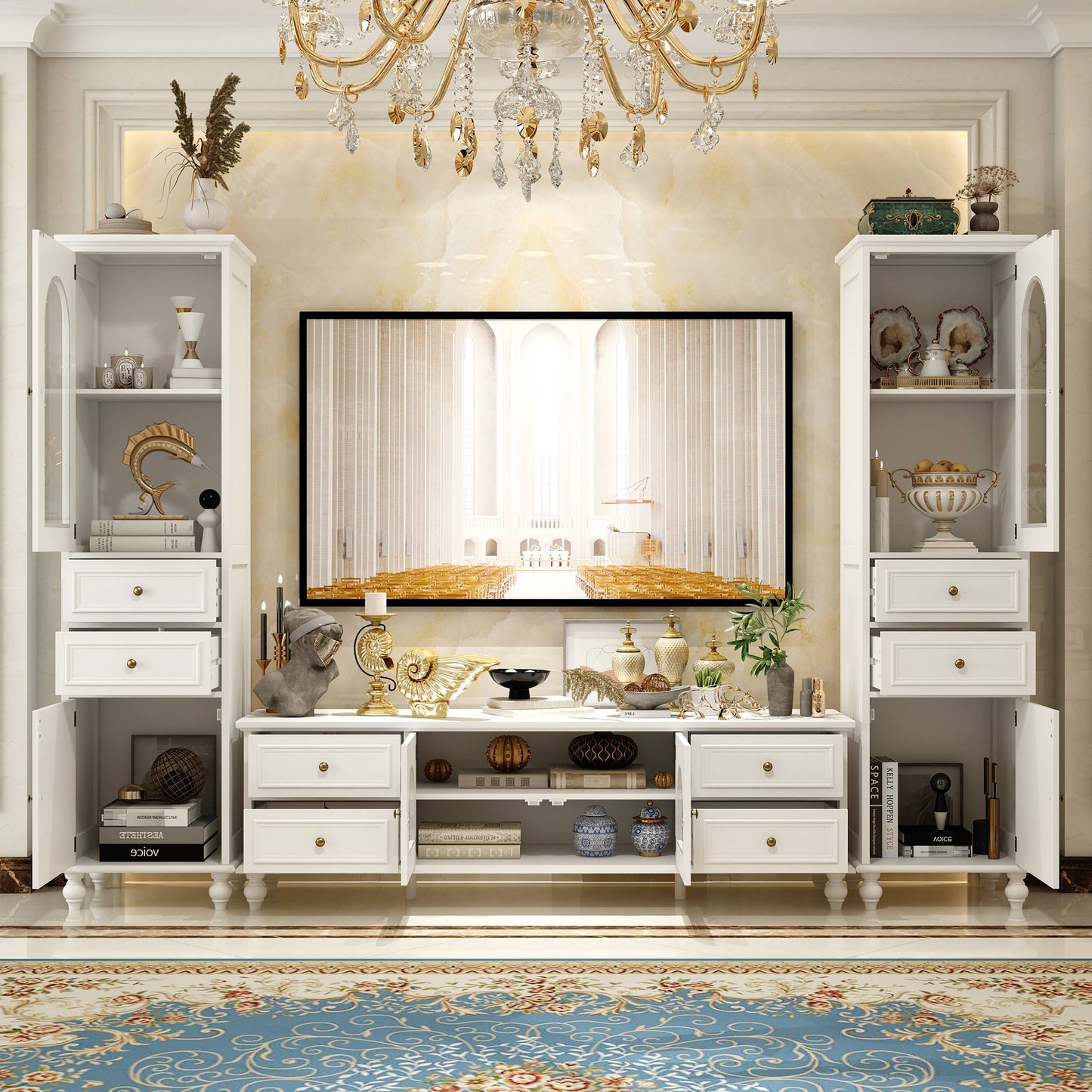 FUFU&GAGA Modern/Contemporary White Tv Cabinet Integrated Tv Mount (Accommodates TVs up to 60-in)