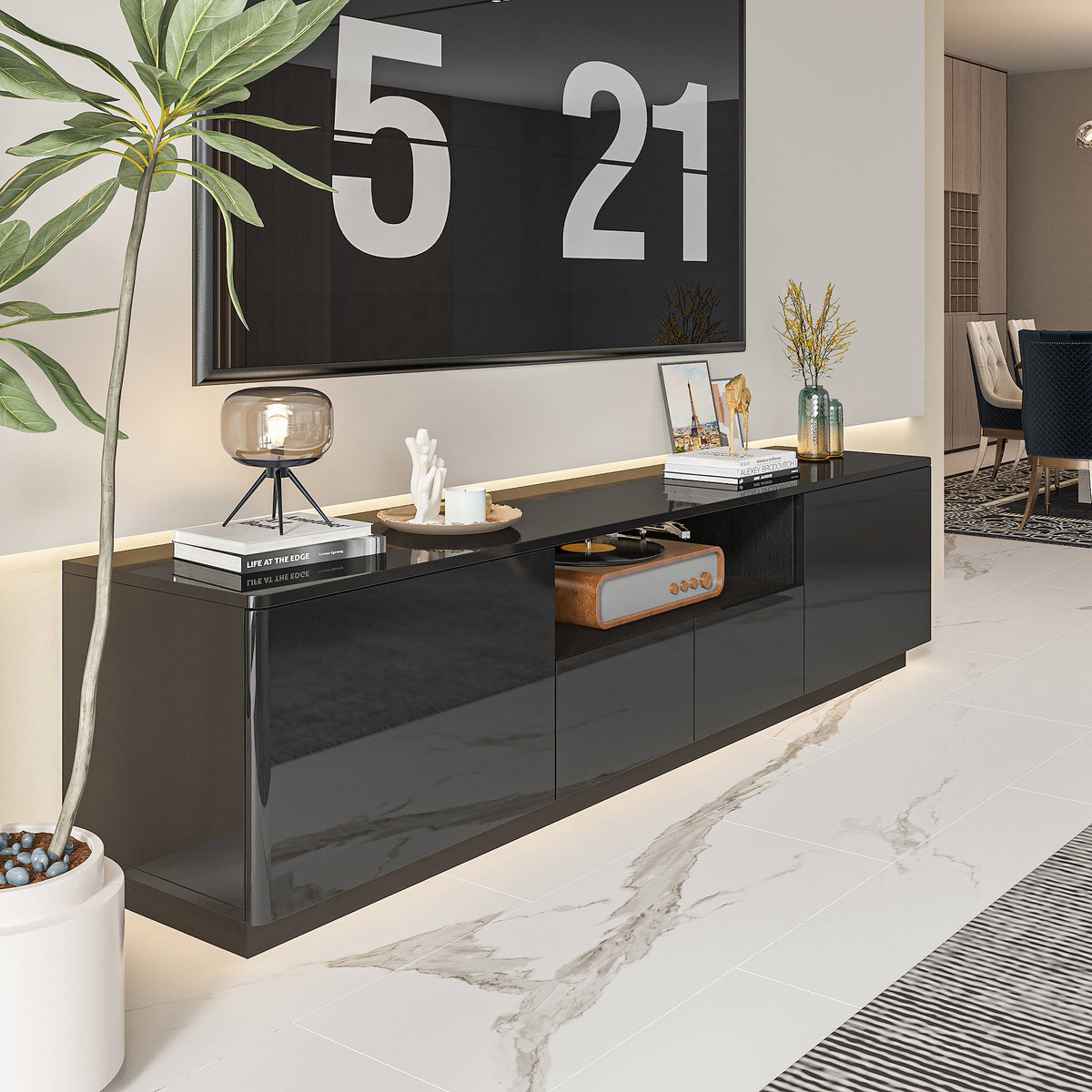 FUFU&GAGA Modern/Contemporary Black Tv Cabinet Integrated Tv Mount (Accommodates TVs up to 70-in)