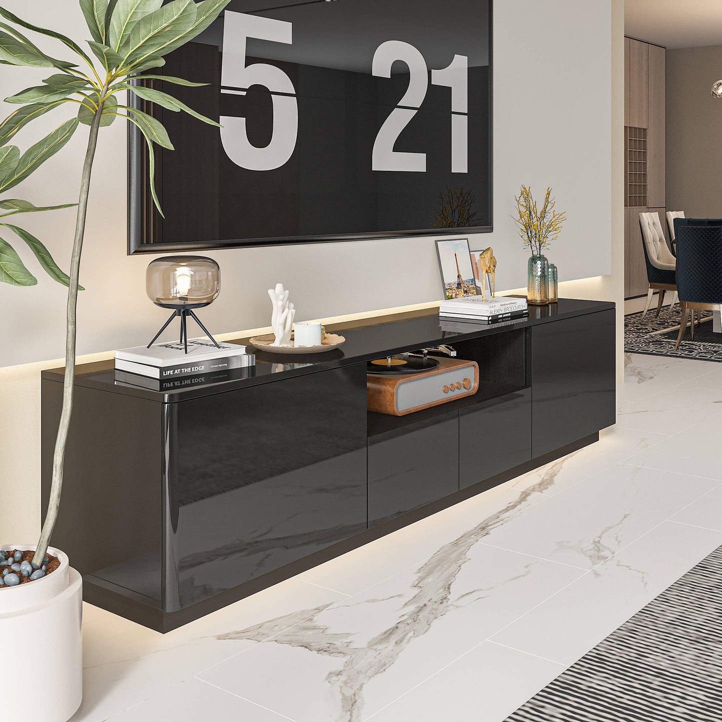 FUFU&GAGA Modern/Contemporary Black Tv Cabinet Integrated Tv Mount (Accommodates TVs up to 70-in)