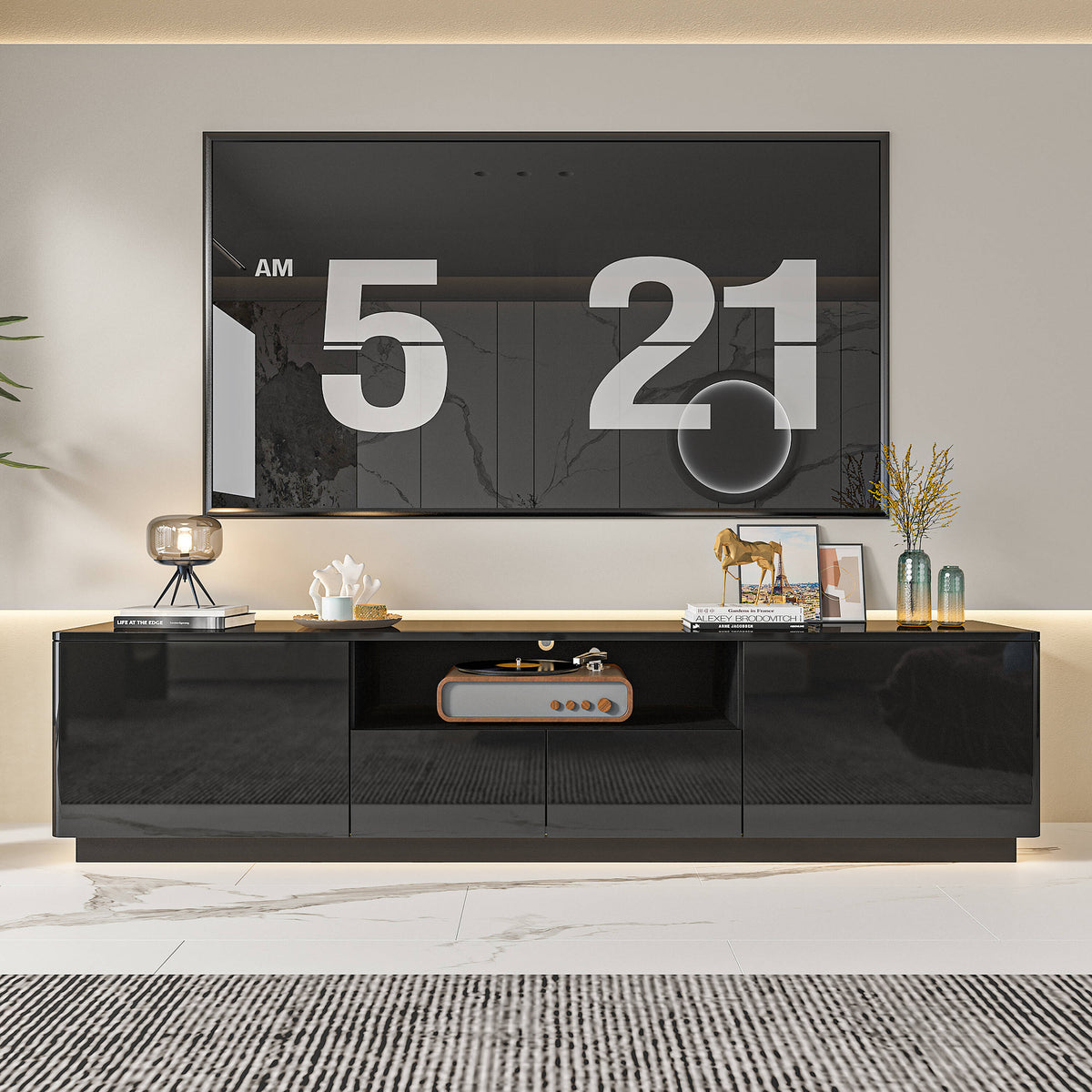 FUFU&GAGA Modern/Contemporary Black Tv Cabinet Integrated Tv Mount (Accommodates TVs up to 70-in)