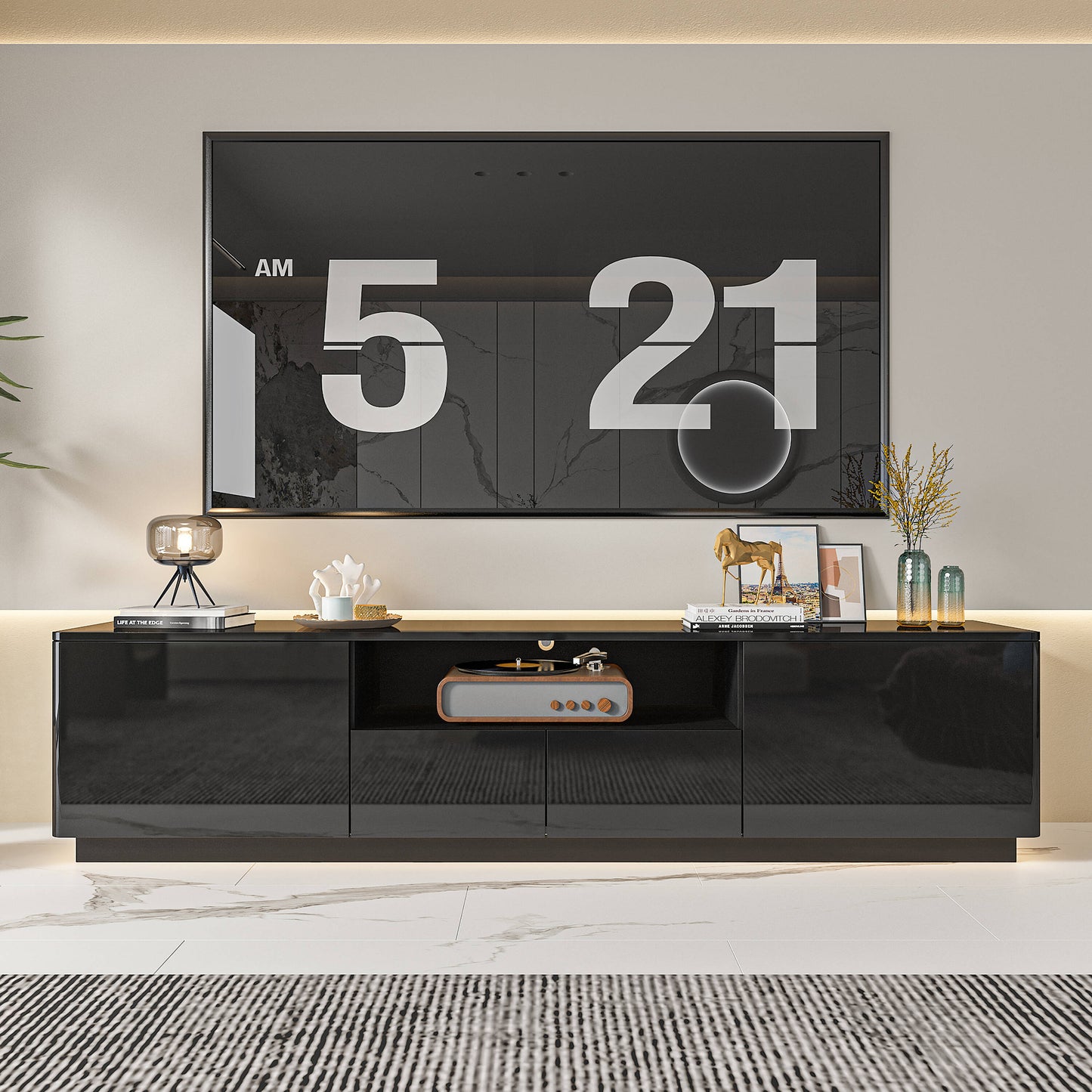 FUFU&GAGA Modern/Contemporary Black Tv Cabinet Integrated Tv Mount (Accommodates TVs up to 70-in)