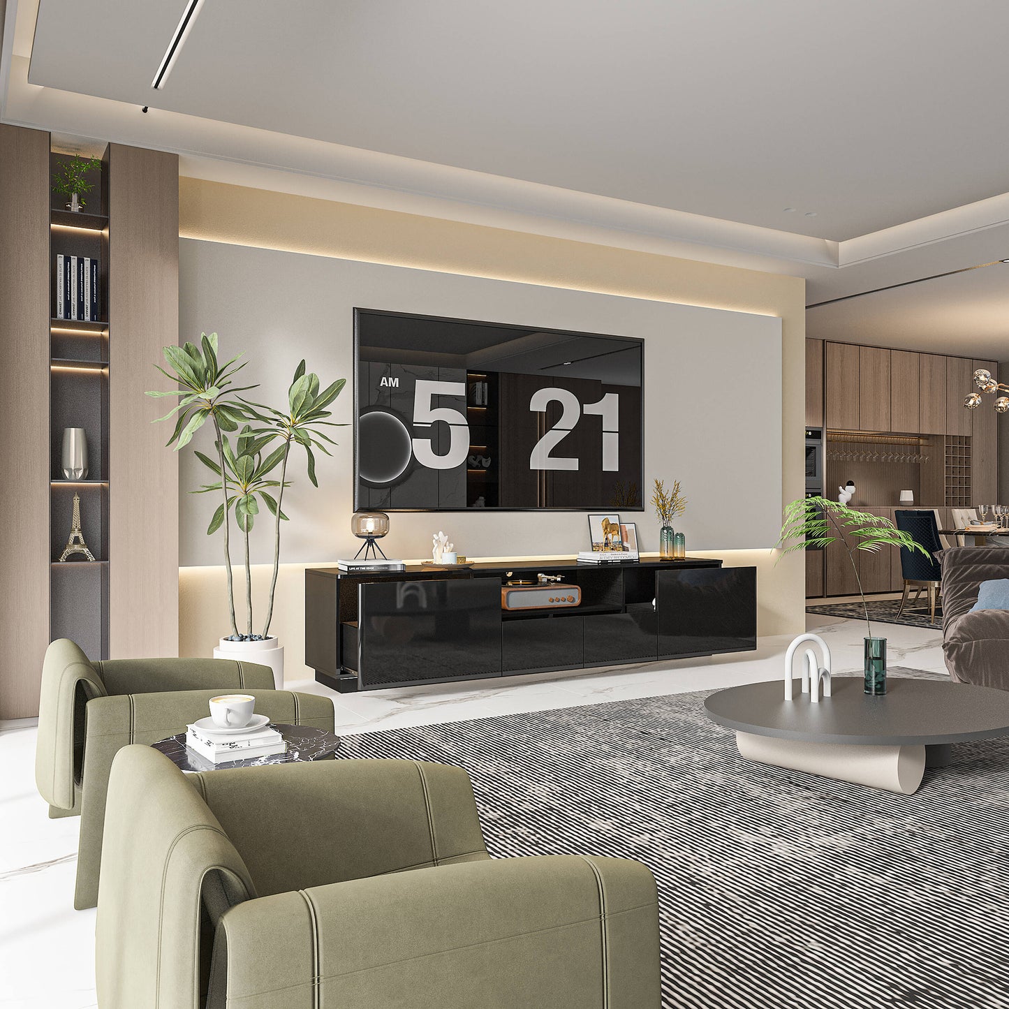 FUFU&GAGA Modern/Contemporary Black Tv Cabinet Integrated Tv Mount (Accommodates TVs up to 70-in)