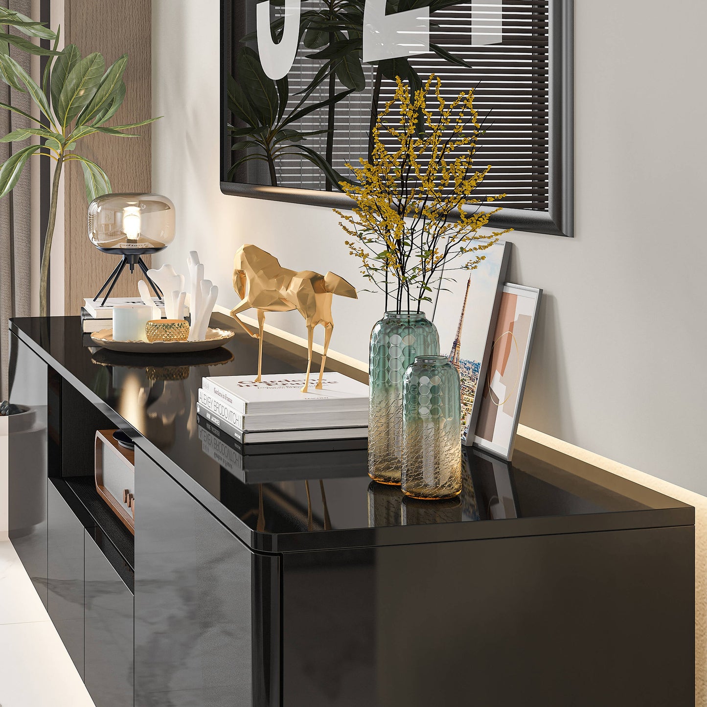 FUFU&GAGA Modern/Contemporary Black Tv Cabinet Integrated Tv Mount (Accommodates TVs up to 70-in)