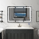 WELLFOR 54-in x 36-in Lighted LED Fog Free Surface/Recessed Mount Silver Mirrored Soft Close Medicine Cabinet with Outlet