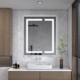 WELLFOR 30-in x 36-in Lighted LED Fog Free Surface/Recessed Mount Silver Mirrored Soft Close Medicine Cabinet with Outlet