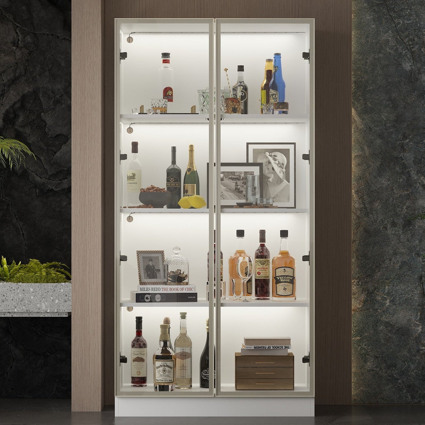 FUFU&GAGA Contemporary/Modern White Curio Cabinet with Wine Storage