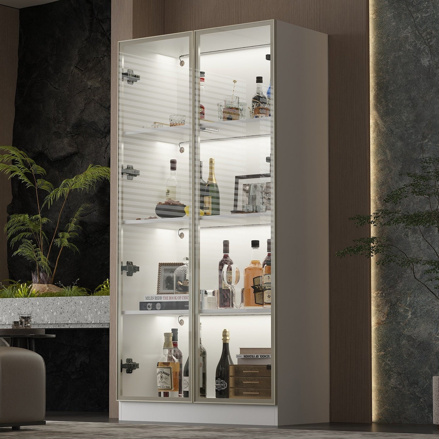 FUFU&GAGA Contemporary/Modern White Curio Cabinet with Wine Storage