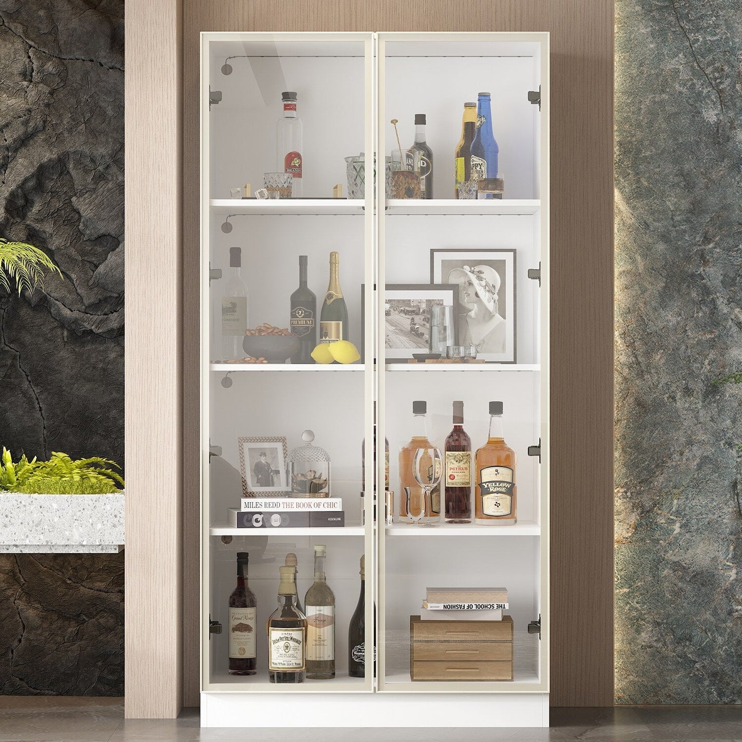 FUFU&GAGA Contemporary/Modern White Curio Cabinet with Wine Storage