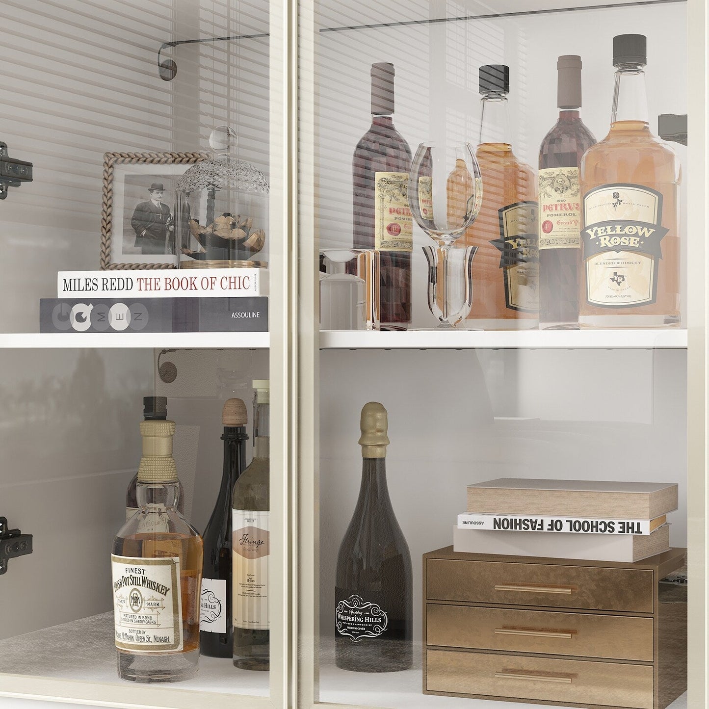 FUFU&GAGA Contemporary/Modern White Curio Cabinet with Wine Storage