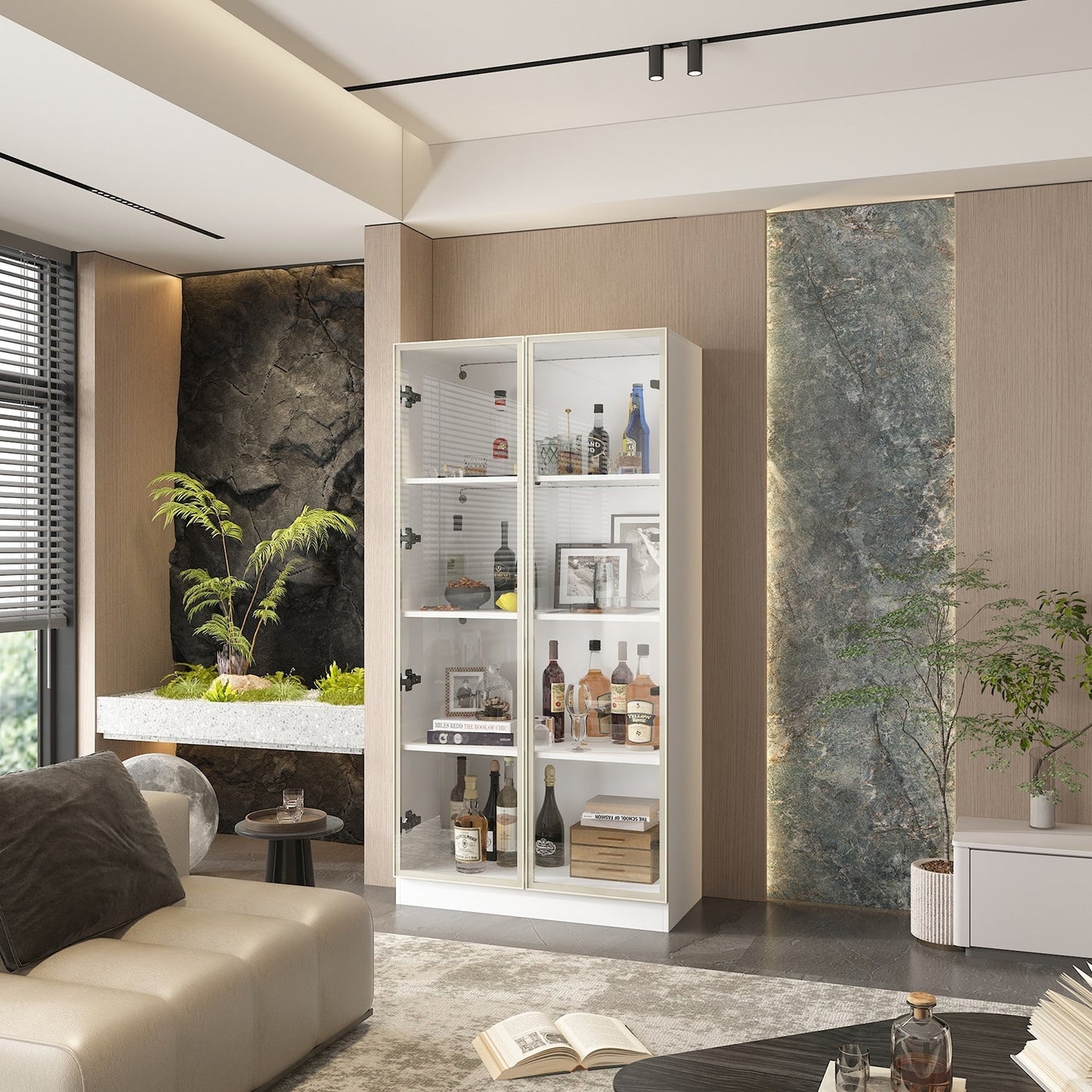 FUFU&GAGA Contemporary/Modern White Curio Cabinet with Wine Storage