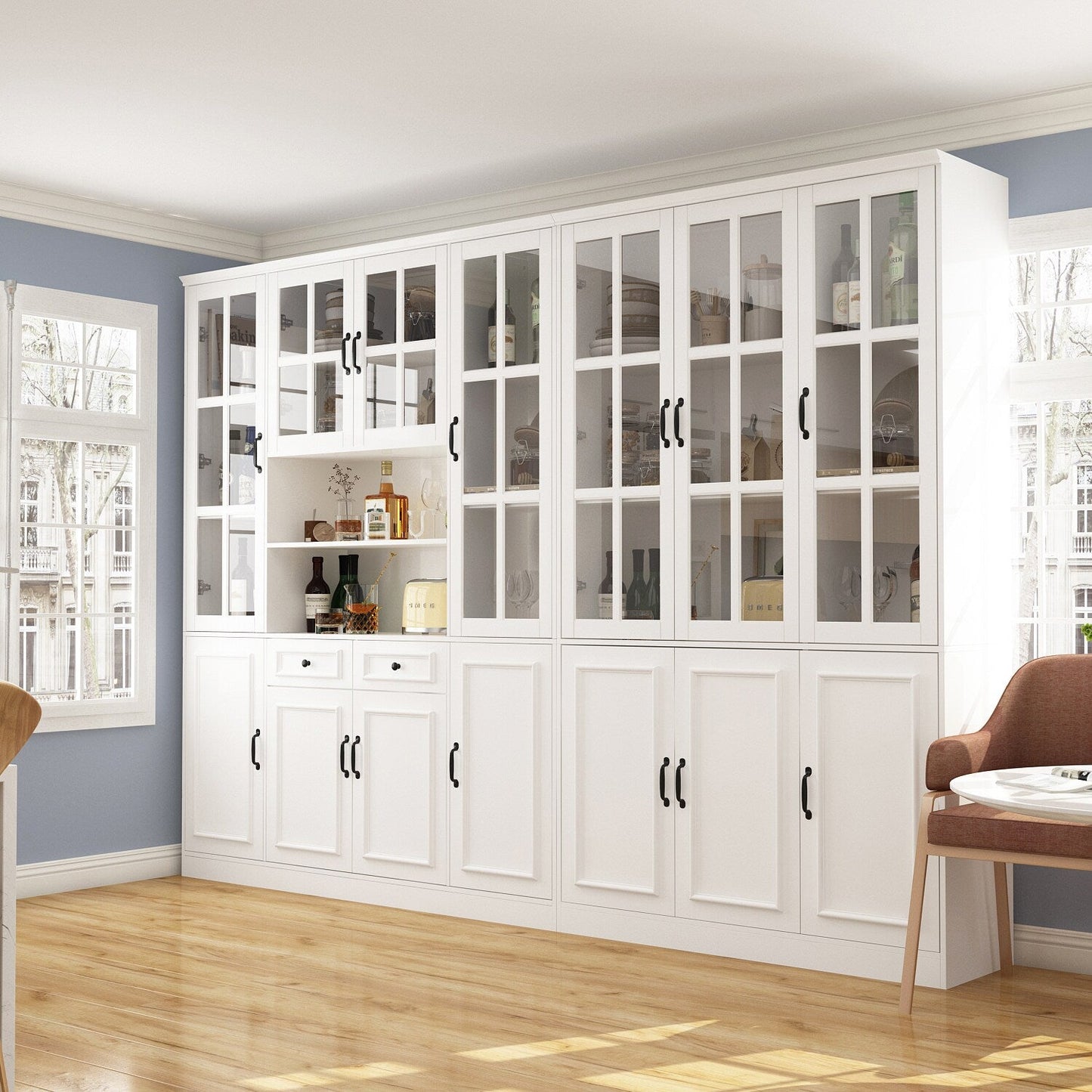 FUFU&GAGA Contemporary/Modern White China Cabinet with Wine Storage
