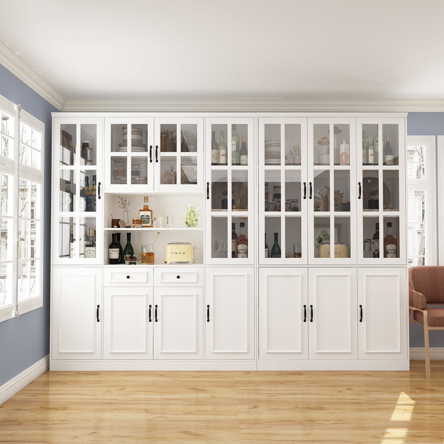 FUFU&GAGA Contemporary/Modern White China Cabinet with Wine Storage