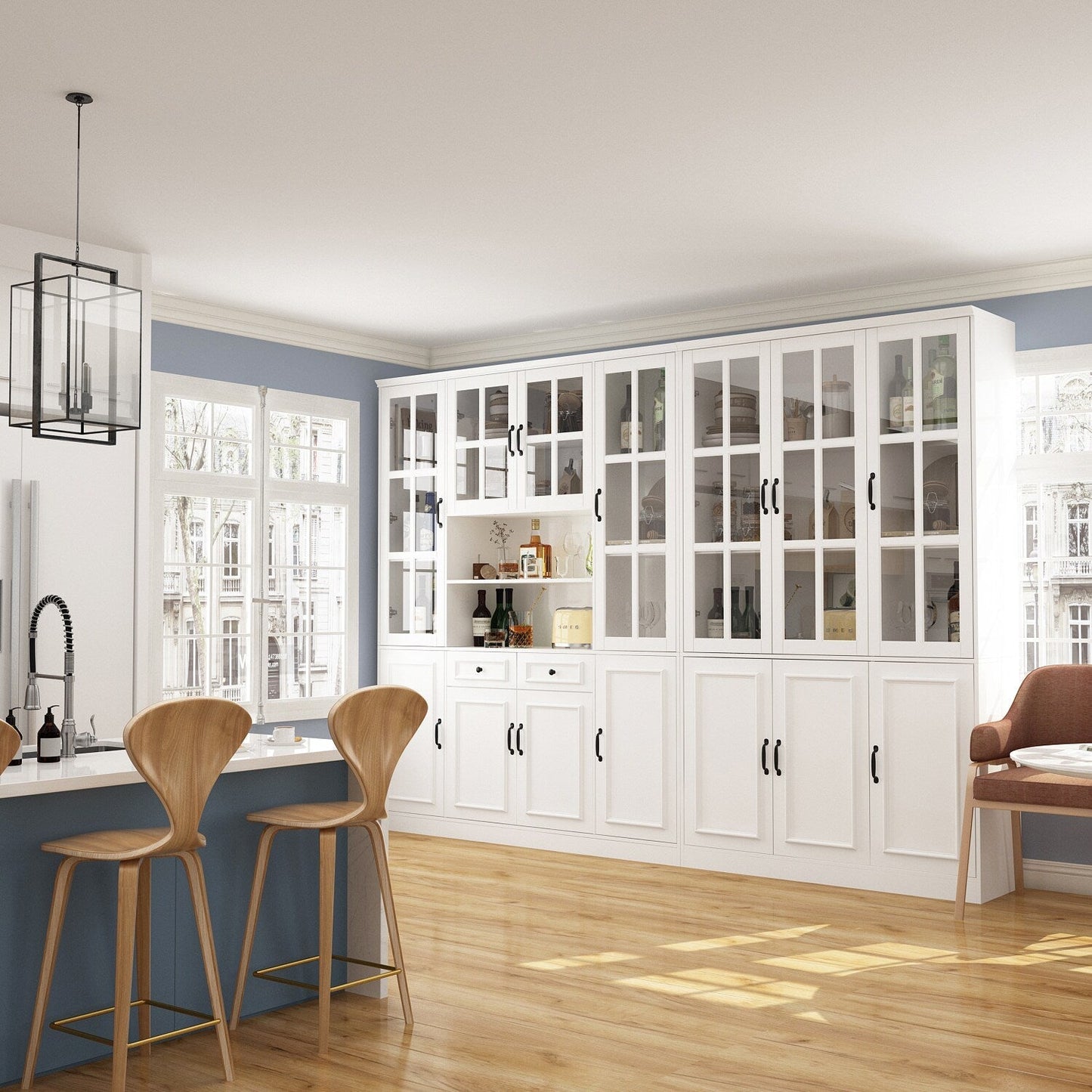 FUFU&GAGA Contemporary/Modern White China Cabinet with Wine Storage
