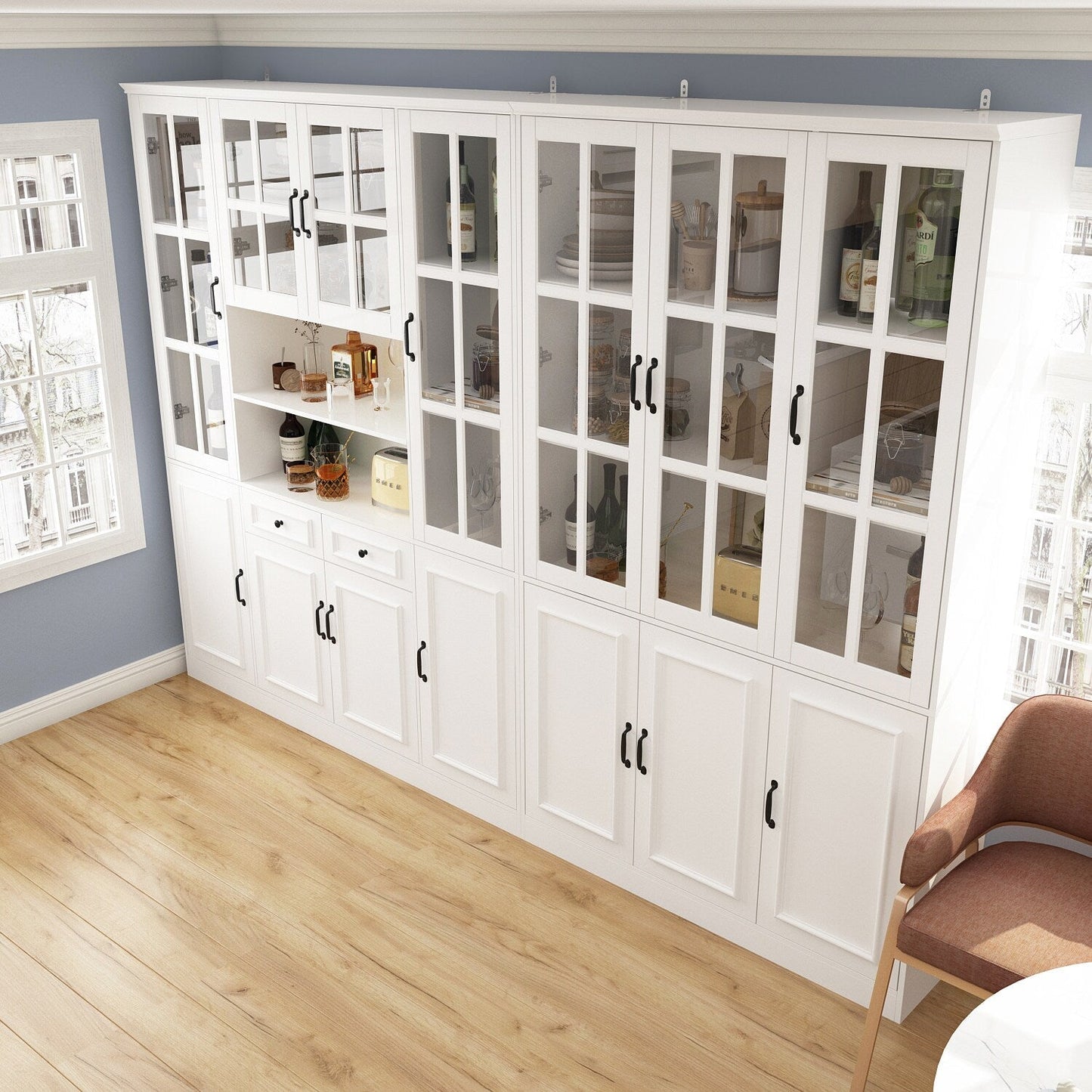 FUFU&GAGA Contemporary/Modern White China Cabinet with Wine Storage