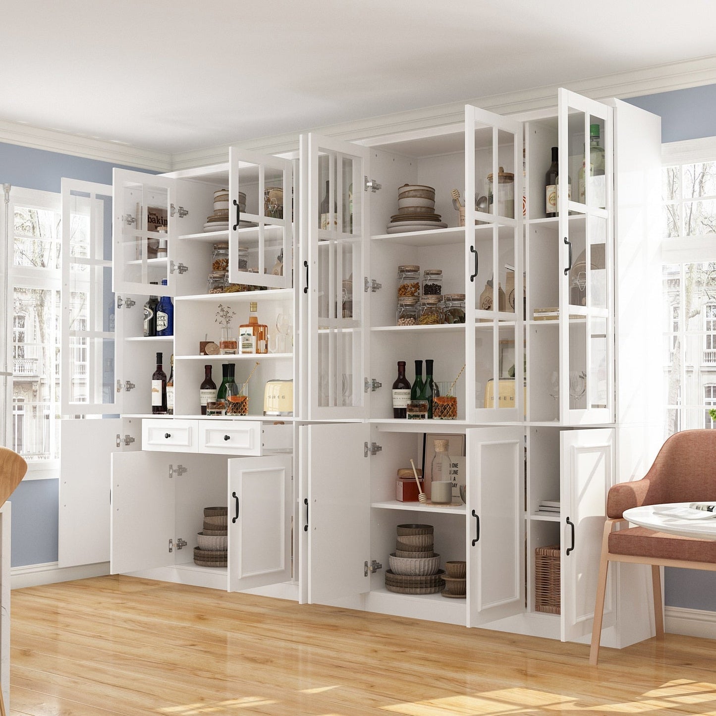 FUFU&GAGA Contemporary/Modern White China Cabinet with Wine Storage