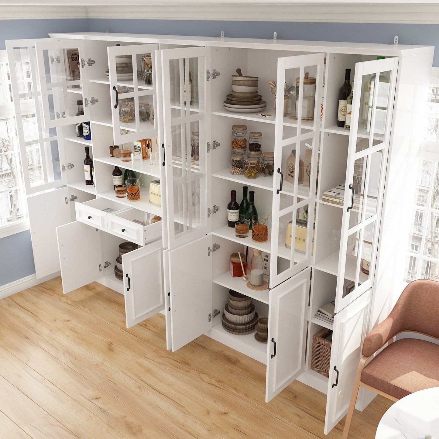 FUFU&GAGA Contemporary/Modern White China Cabinet with Wine Storage
