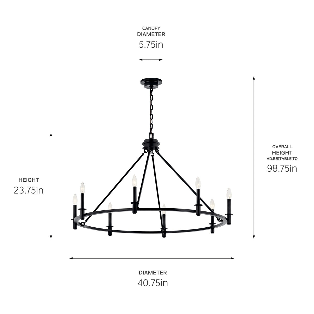 Kichler Carrick 8-Light Black Traditional Bare Bulb Chandelier