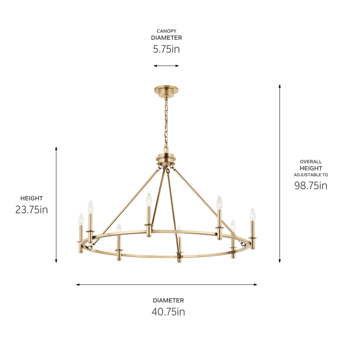 Kichler Carrick 8-Light Gold Traditional Bare Bulb Chandelier