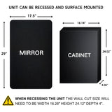 TEHOME 17.5-in x 29-in LED Surface/Recessed Mount Matt Black Mirrored Soft Close Medicine Cabinet