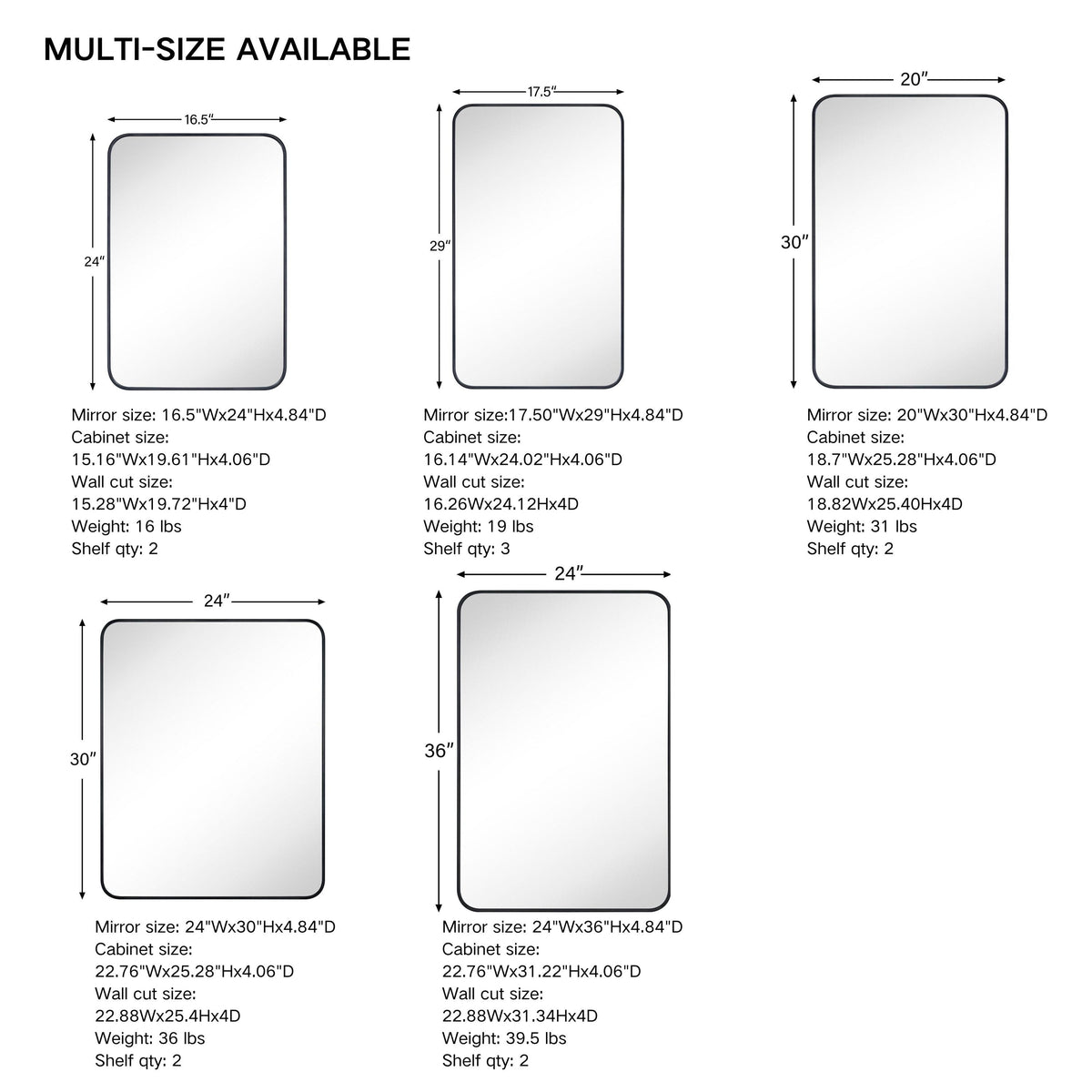 TEHOME 17.5-in x 29-in LED Surface/Recessed Mount Matt Black Mirrored Soft Close Medicine Cabinet