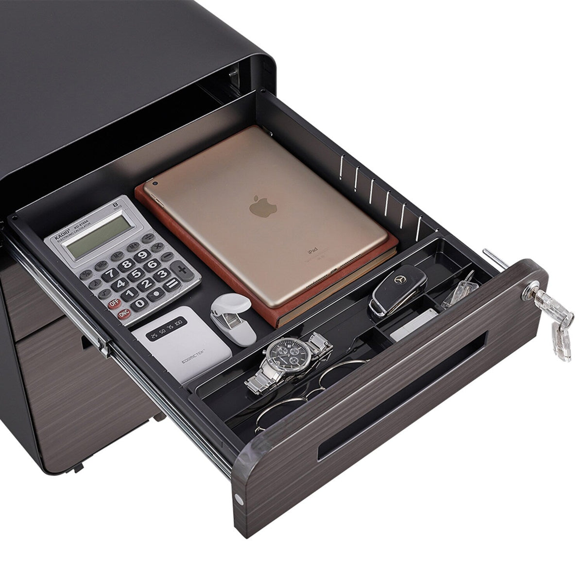 SINOFURN Gray Black 3-Drawer 15.8-in File Cabinet