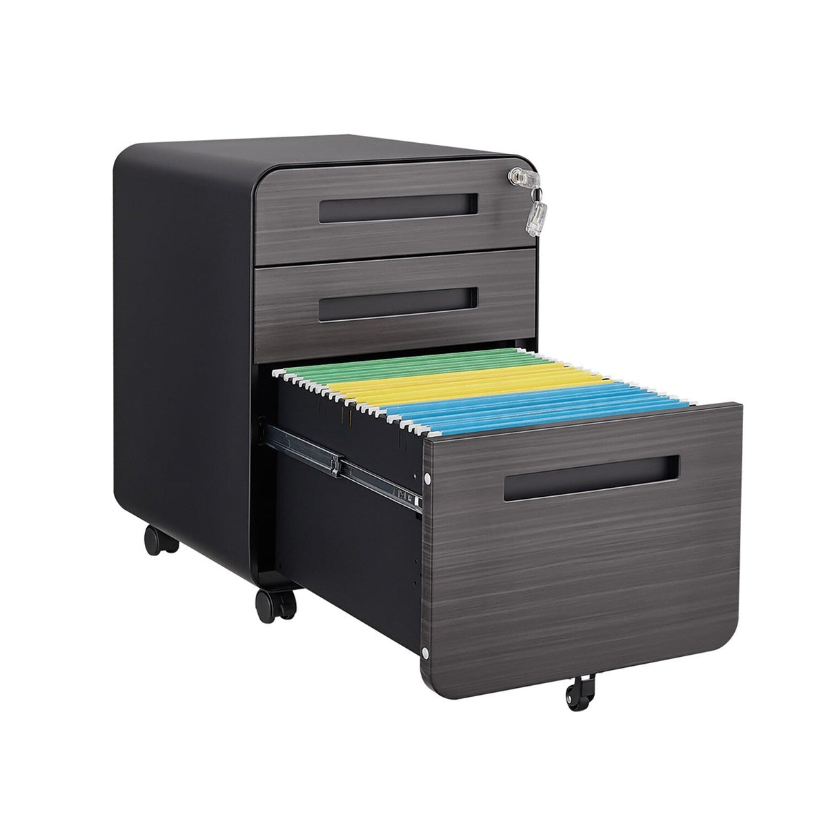 SINOFURN Gray Black 3-Drawer 15.8-in File Cabinet