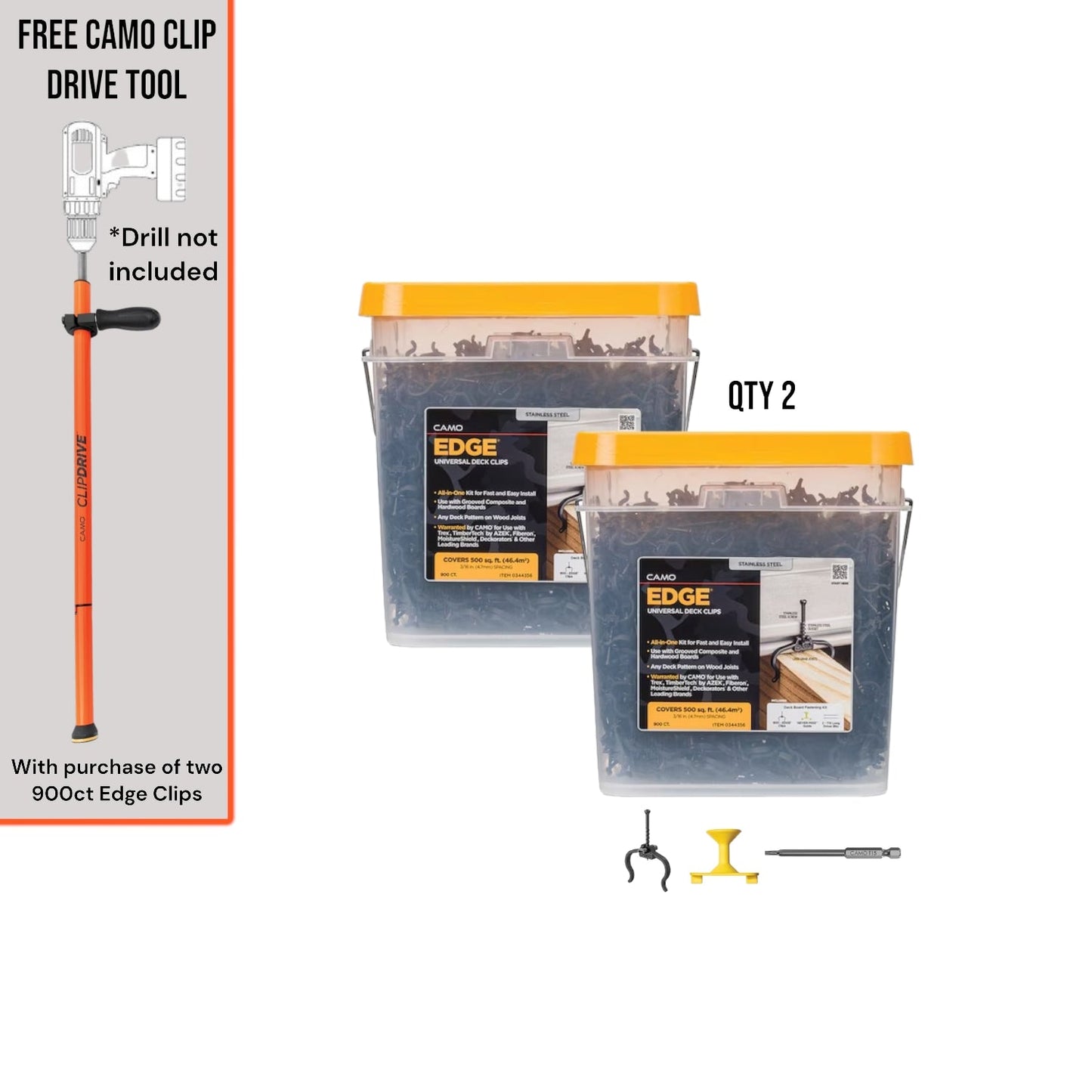 CAMO Edgeclip and ClipDrive Decking Tool Bundle 1.75-in 316 Stainless Steel Hidden Deck Fastener 1000-sq ft (1800-Pack)