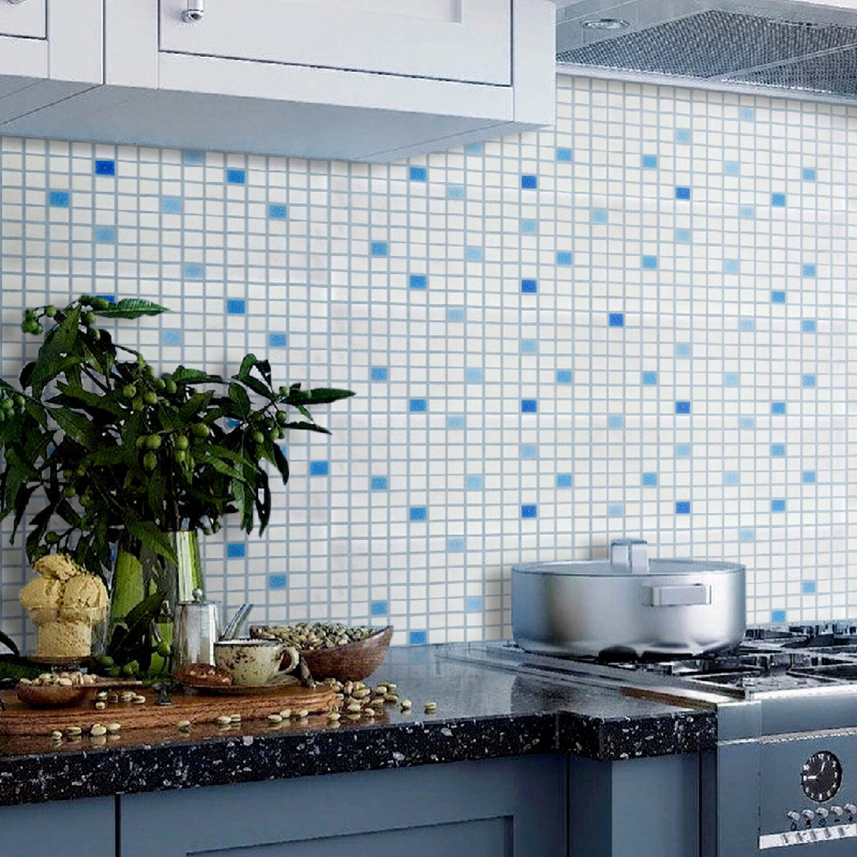 Apollo Tile Mingles White and Blue 12-in x 12-in Glossy Glass Uniform Squares Floor and Wall Tile (20-sq. ft/ Carton)