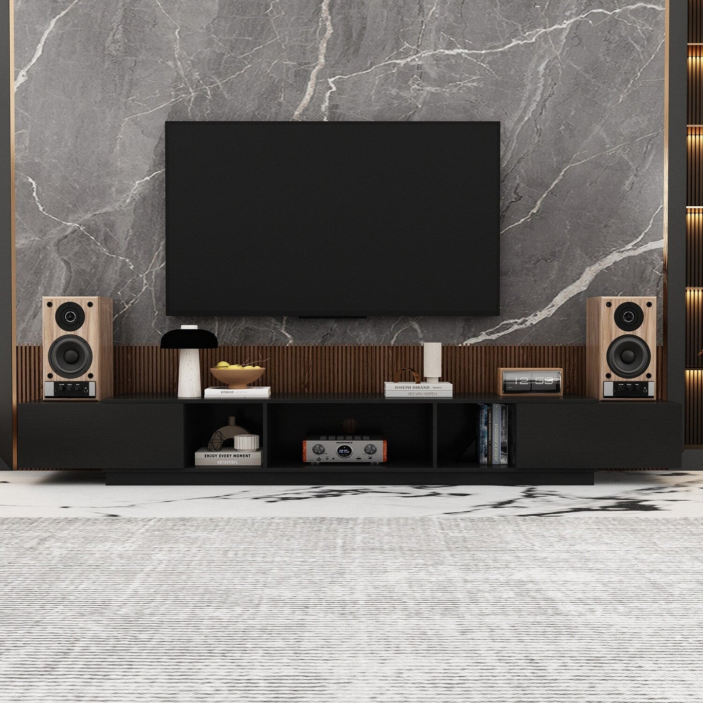 FUFU&GAGA Modern/Contemporary Black Tv Cabinet Integrated Tv Mount (Accommodates TVs up to 80-in)